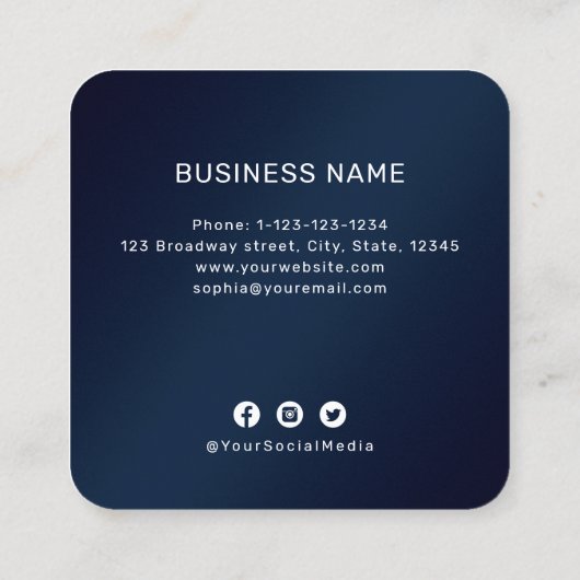 Modern Simple Navy Blue Monogram Professional Vierkante Visitekaartje (Achterkant)