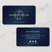 Modern Simple Navy Blue Monogram Professional Visitekaartje (Voorkant / Achterkant)