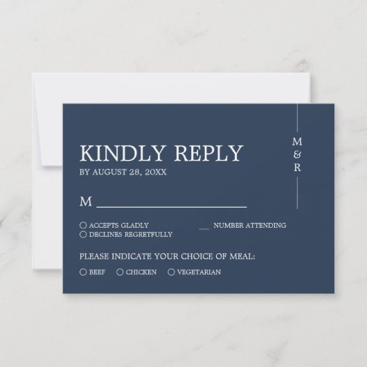 Modern Simple Navy Blue Monogram Weddenschap RSVP Kaartje (Voorkant)