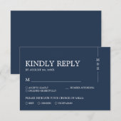 Modern Simple Navy Blue Monogram Weddenschap RSVP Kaartje (Voorkant / Achterkant)