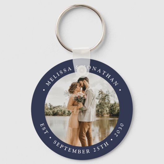 Modern Simple Navy Blue Photo Wedding Favor Sleutelhanger (Voorkant)