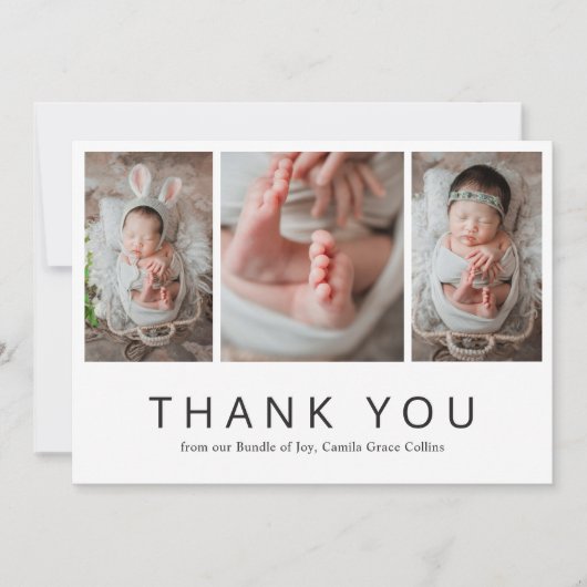 Modern Simple Newborn Photo Collage Baby shower Bedankkaart (Voorkant)