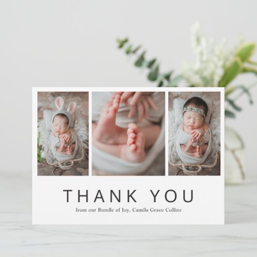 Modern Simple Newborn Photo Collage Baby shower Bedankkaart (Staand voorkant)