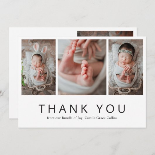 Modern Simple Newborn Photo Collage Baby shower Bedankkaart (Voorkant / Achterkant)