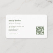 Modern Simple Olive Green Flower Line Art QRCode  Visitekaartje (Achterkant)