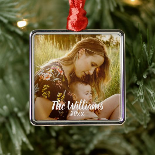 Modern Simple Overlay Gifts Personalized Photo Metalen Ornament (Boom)