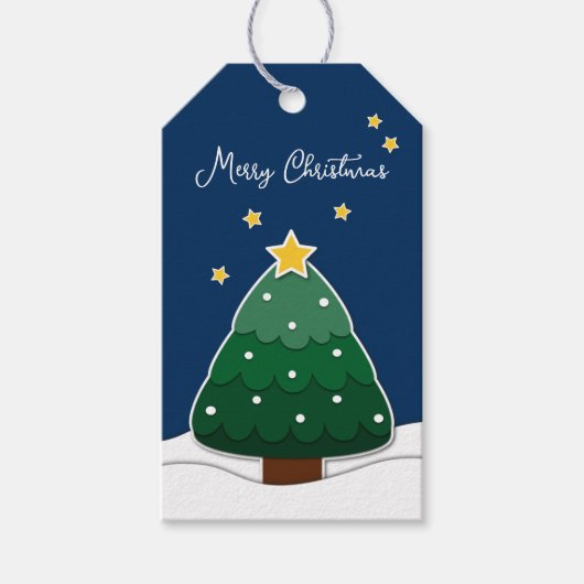 Modern Simple Papercut Stars Snowy kerstboom Cadeaulabel (Voorkant)