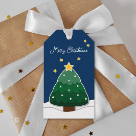 Modern Simple Papercut Stars Snowy kerstboom Cadeaulabel