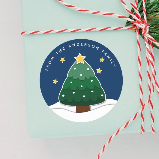 Modern Simple Papercut Stars Snowy kerstboom Ronde Sticker