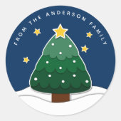 Modern Simple Papercut Stars Snowy kerstboom Ronde Sticker (Voorkant)