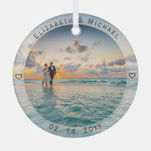 Modern Simple Passen getrouwd Photo Wedding Jubile Glas Ornament (Voorkant)