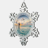 Modern Simple Passen getrouwd Photo Wedding Jubile Tin Sneeuwvlok Ornament (Rechts)