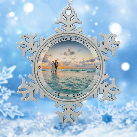 Modern Simple Passen getrouwd Photo Wedding Jubile Tin Sneeuwvlok Ornament