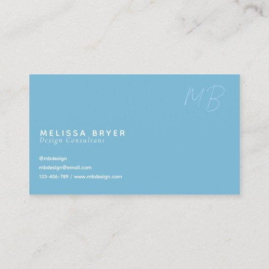 Modern Simple Patel Blue Monogrammed Visitekaartje (Achterkant)