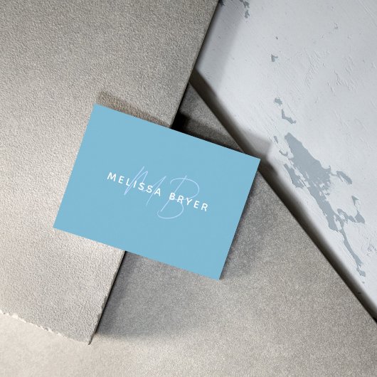 Modern Simple Patel Blue Monogrammed Visitekaartje