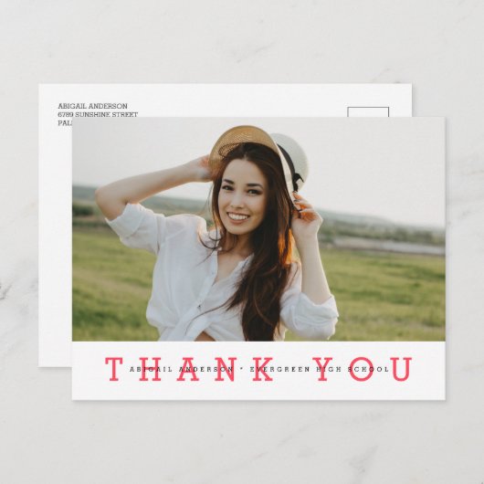 Modern Simple Photo Afstuderen Hartelijk dank Briefkaart (Voorkant / Achterkant)