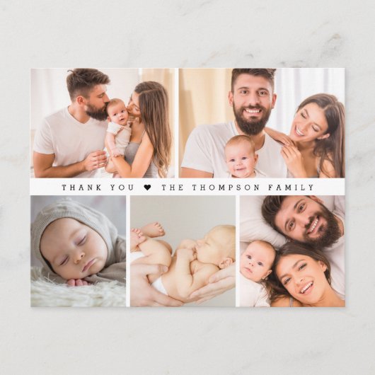 Modern Simple Photo Collage Baby shower bedankt Briefkaart (Voorkant)