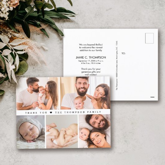 Modern Simple Photo Collage Baby shower bedankt Briefkaart