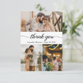 Modern Simple Photo Collage Script Weddenschap Bedankkaart (Staand voorkant)