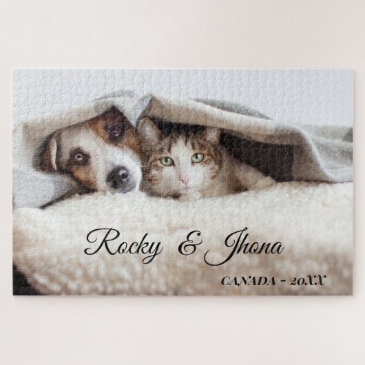 Modern Simple Photo DOG AND CAT Legpuzzel (Horizontaal)