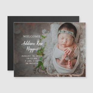 Modern Simple Photo Girl Birth Announcement Magnet Magnetische Uitnodiging