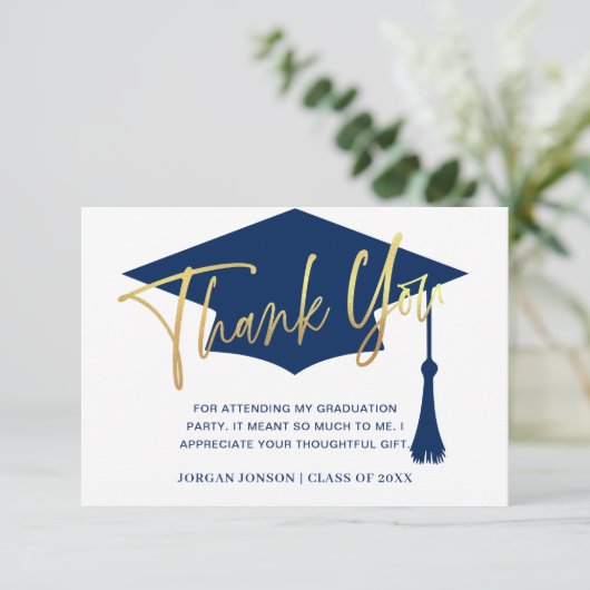 Modern Simple PHOTO Golden Navy Afstuderen Bedankkaart (Staand voorkant)
