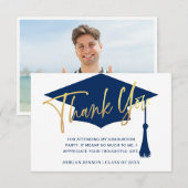 Modern Simple PHOTO Golden Navy Afstuderen Bedankkaart (Voorkant / Achterkant)