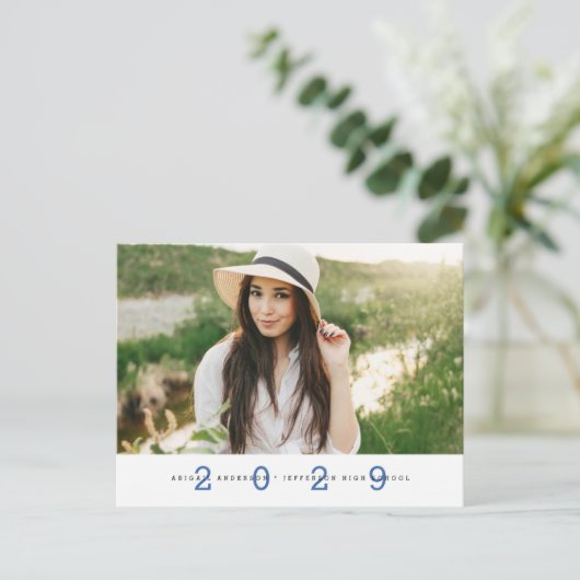 Modern Simple Photo Graduation Party Blue Briefkaa Briefkaart (Staand voorkant)