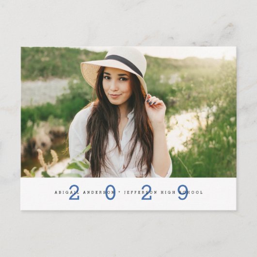Modern Simple Photo Graduation Party Blue Briefkaa Briefkaart (Voorkant)