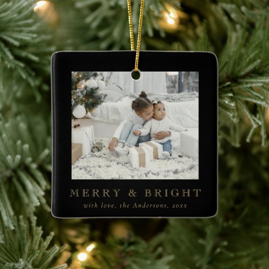 Modern Simple Photo Merry and Bright Christmas Keramisch Ornament (Boom)