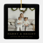 Modern Simple Photo Merry and Bright Christmas Keramisch Ornament (Achterkant)