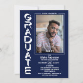 Modern Simple Photo Navy Blue Graduparty Kaart (Voorkant)