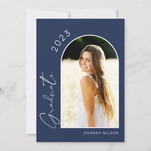 Modern Simple Photo Navy Blue Graduparty Kaart (Voorkant)