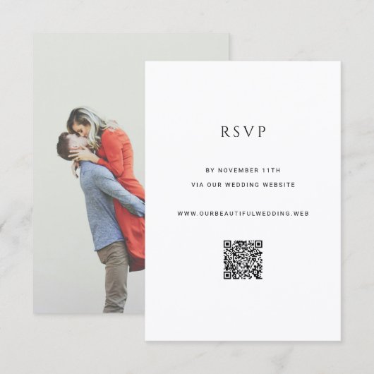 Modern Simple Photo QR Code Wedding RSVP Kaartje (Voorkant / Achterkant)