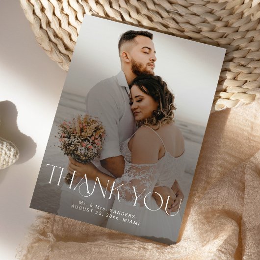Modern simple photo wedding DIGITAL thank you card Kaart