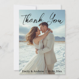 Modern Simple Photo Wedding Thank You Card W Note Bedankkaart