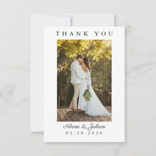 Modern Simple Photo Wedding Thank You Card W Note Bedankkaart (Voorkant)