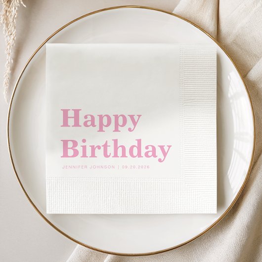 Modern Simple Pink Birthday Servet