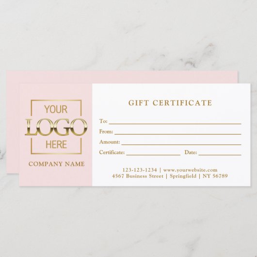 Modern Simple Pink Business Logo Gift Certificate (Voorkant / Achterkant)