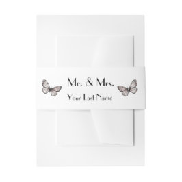 Modern Simple Pink Butterflies  Mr + Mrs  Uitnodigingen Wikkel