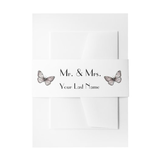 Modern Simple Pink Butterflies  Mr + Mrs  Uitnodigingen Wikkel (Voorkant Voorbeeld)