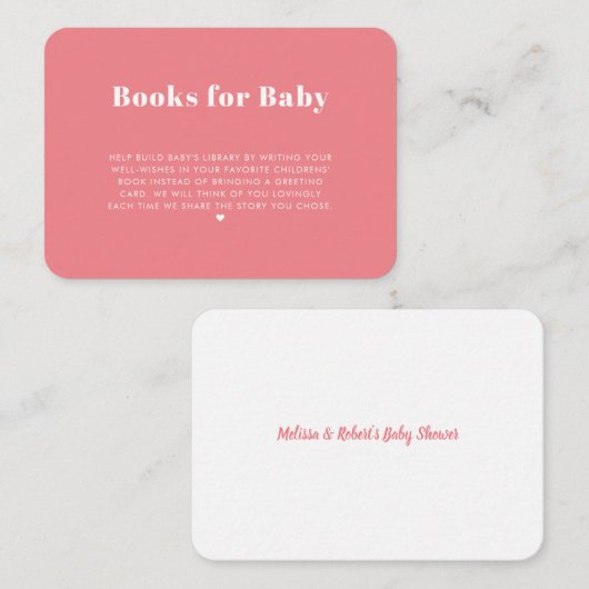 Modern Simple Pink Girl Boeken voor Baby Informatiekaartje (Voorkant / Achterkant)