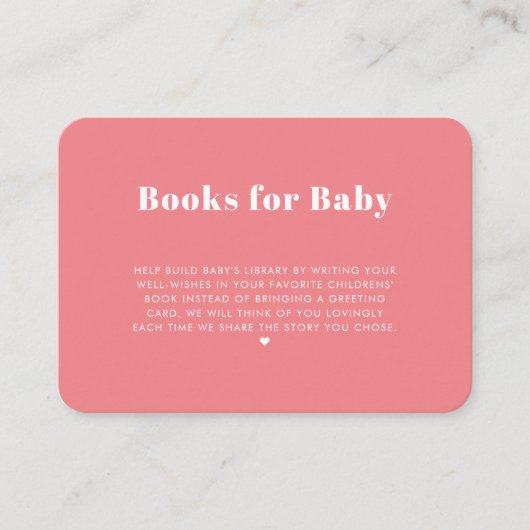 Modern Simple Pink Girl Boeken voor Baby Informatiekaartje (Voorkant)