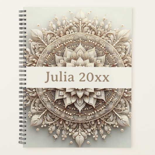 Modern Simple Pretty Cute Beige Mandala Planner (Voorkant)