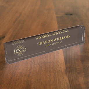 Modern Simple Professional Brown Gold Office Title Naambordje