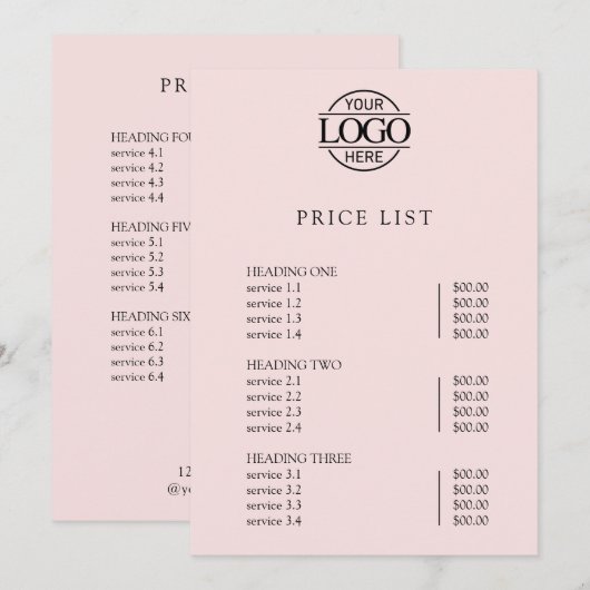 Modern Simple Professional Logo Menu Price List (Voorkant / Achterkant)