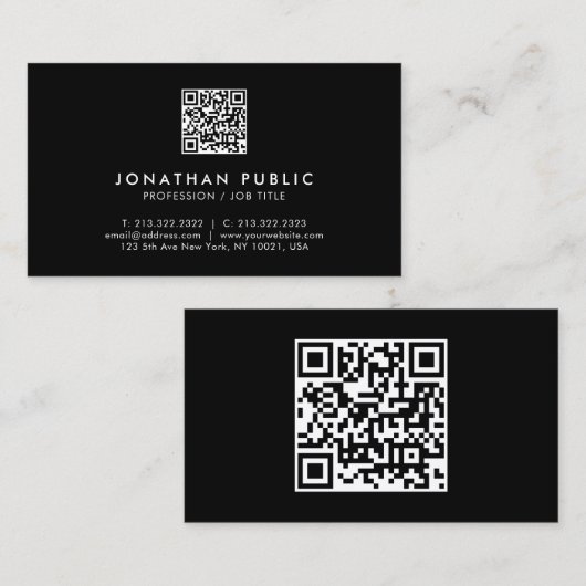 Modern Simple Professional QR Code Black And White Visitekaartje (Voorkant / Achterkant)