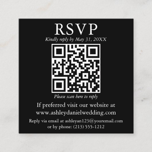 Modern Simple QR Photo Weduwing Black RSVP Informatiekaartje (Voorkant)