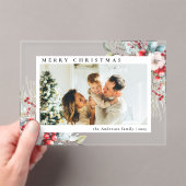 Modern Simple Red Berries | Photo Christmas Card Acryl Uitnodigingen (Insitu (Draagbaar))