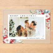 Modern Simple Red Berries | Photo Christmas Card Acryl Uitnodigingen (Voorkant)